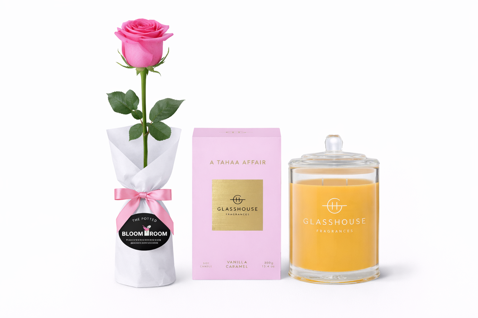 Single Wrapped Rose with Glasshouse candle