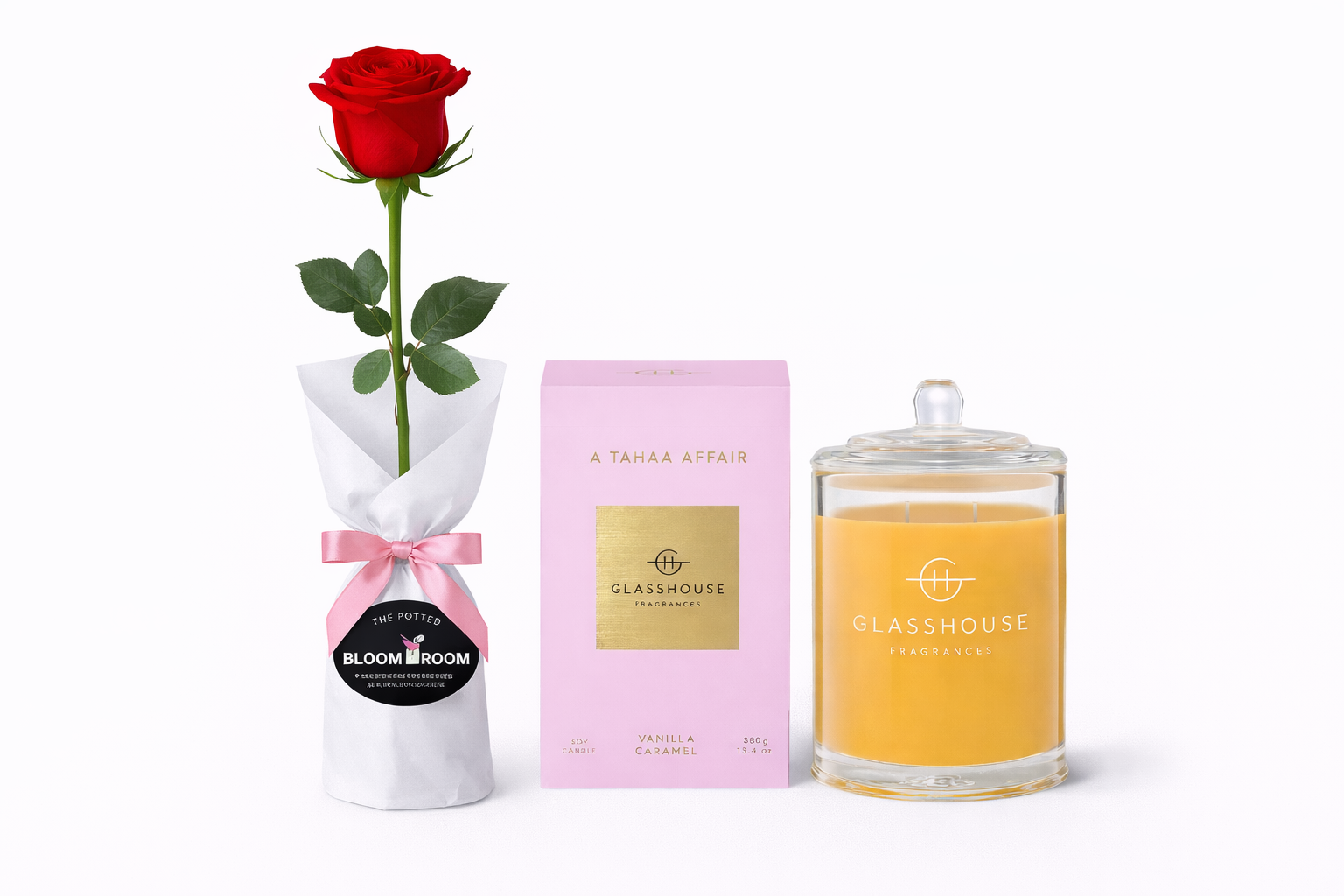 Single Wrapped Rose with Glasshouse candle