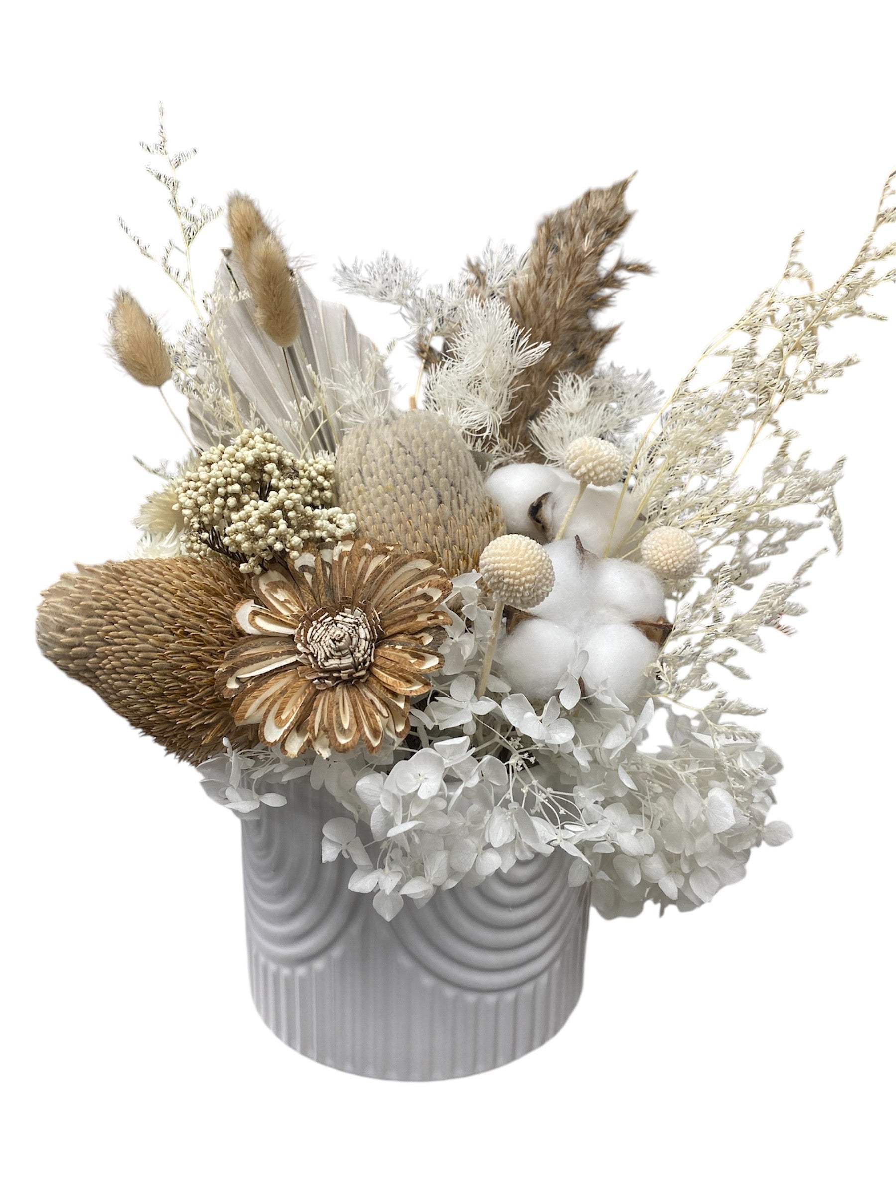 Banksia Dried White Ceramic Pot